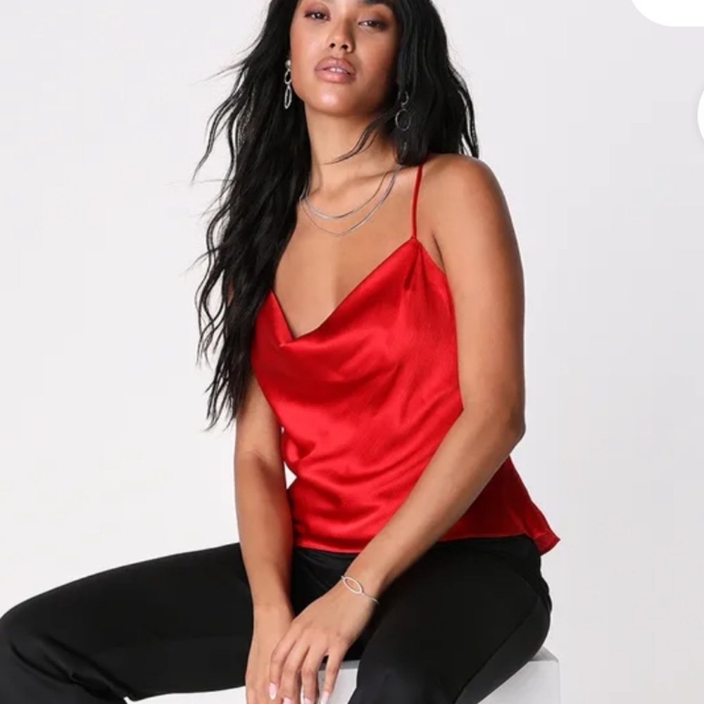 LULUS X LUSH forever Classy Red Satin Ciwl Neck Top Cami Shirt Y2k